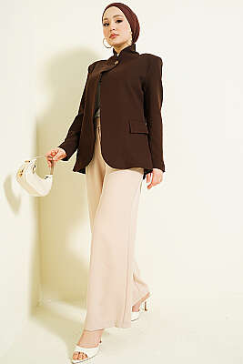 Dik Yaka Düğmeli Blazer Ceket Kahve - Ceket