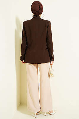 Dik Yaka Düğmeli Blazer Ceket Kahve - Ceket