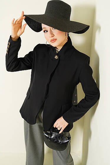 Dik Yaka Düğmeli Blazer Ceket Siyah - Ceket