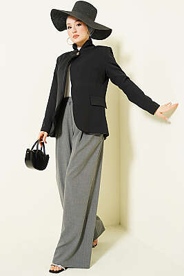 Dik Yaka Düğmeli Blazer Ceket Siyah - Ceket