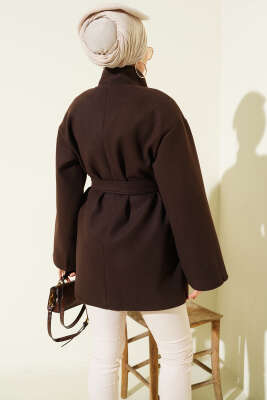 Dik Yaka Düğmeli Kaşe Kaban Acı Kahve - Kaban