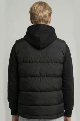 Dik Yaka Fermuarlı Erkek Şişme Mont Siyah - Erkek Mont