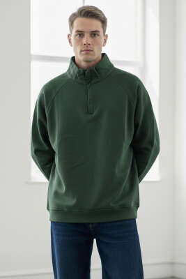 Dik Yaka Fermuarlı Erkek Sweatshirt Nefti - FRESHMAN