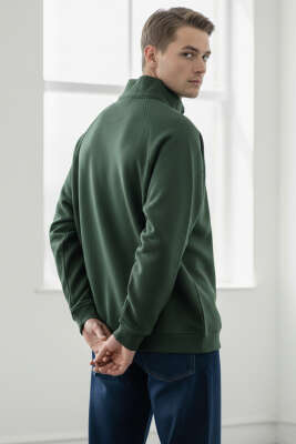 Dik Yaka Fermuarlı Erkek Sweatshirt Nefti - Erkek Kazak