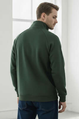 Dik Yaka Fermuarlı Erkek Sweatshirt Nefti - Erkek Kazak