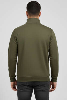 Dik Yaka Fermuarlı Süet Erkek Kazak Haki - Yeni Erkek Giyim