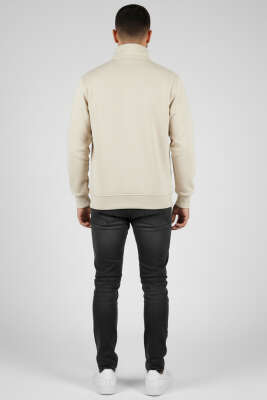 Dik Yaka Fermuarlı Süet Erkek Kazak Taş - Yeni Erkek Giyim