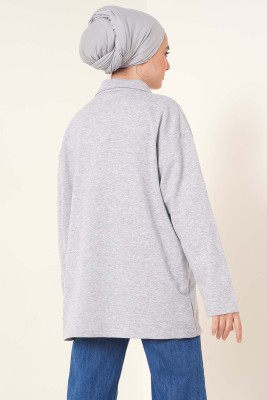Dik Yaka Fermuarlı Tunik Gri - Tunik