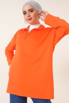 Dik Yaka Fermuarlı Tunik Oranj 