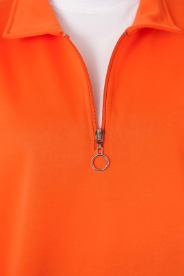 Dik Yaka Fermuarlı Tunik Oranj - Tunik