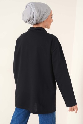 Dik Yaka Fermuarlı Tunik Siyah - Tunik