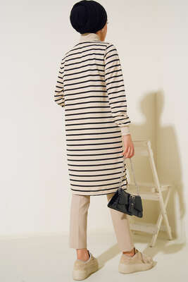 Dik Yaka Fermuarlı Uzun Tunik Siyah - Tunik