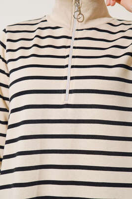 Dik Yaka Fermuarlı Uzun Tunik Siyah - Tunik