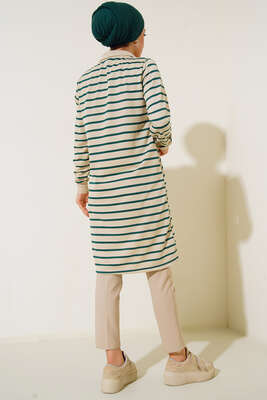 Dik Yaka Fermuarlı Uzun Tunik Zümrüt Yeşili - Tunik