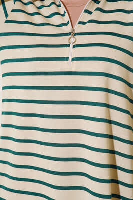 Dik Yaka Fermuarlı Uzun Tunik Zümrüt Yeşili - Tunik