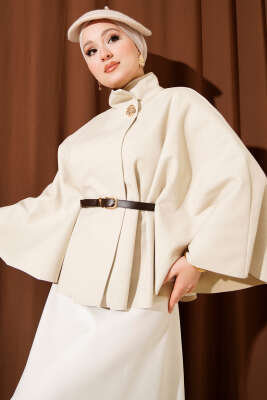 Dik Yaka Gold Düğmeli Kaşe Panço Taş - MISRA