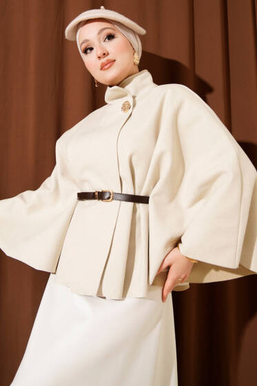 Dik Yaka Gold Düğmeli Kaşe Panço Taş - Panço