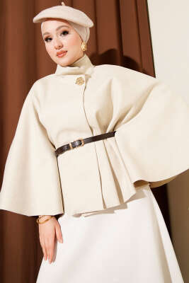 Dik Yaka Gold Düğmeli Kaşe Panço Taş - Panço