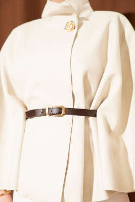 Dik Yaka Gold Düğmeli Kaşe Panço Taş - Panço