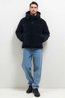 Dik Yaka Kapüşonlu Şişme Mont Siyah - Günün Seçilenleri