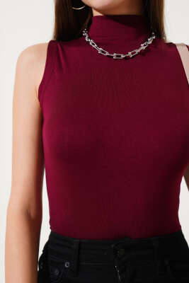 Dik Yaka Kolsuz Body Bordo - Kadın Giyim Modelleri