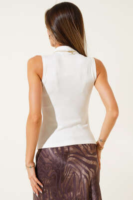 Dik Yaka Kolsuz Body Ekru - Yılın Fırsatı