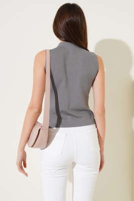 Dik Yaka Kolsuz Body Kayrak Grisi - Kadın Giyim Modelleri