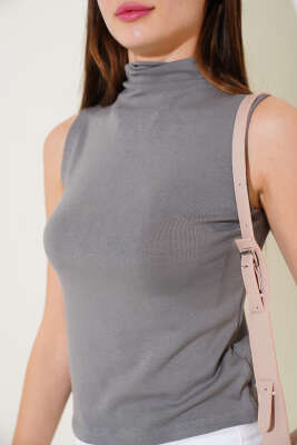 Dik Yaka Kolsuz Body Kayrak Grisi - Kadın Giyim Modelleri