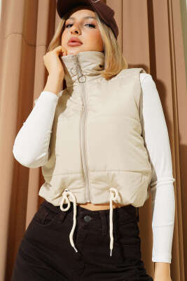 Dik Yaka Kolsuz Şişme Mont Bej - FİXAY