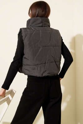 Dik Yaka Kolsuz Şişme Mont Füme - Yılın Fırsatı