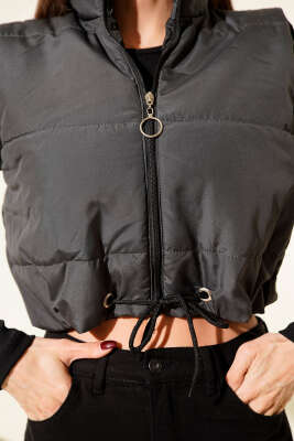 Dik Yaka Kolsuz Şişme Mont Füme - Yılın Fırsatı