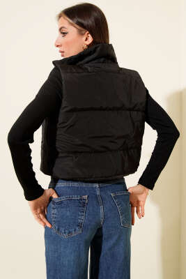 Dik Yaka Kolsuz Şişme Mont Siyah - Yılın Fırsatı