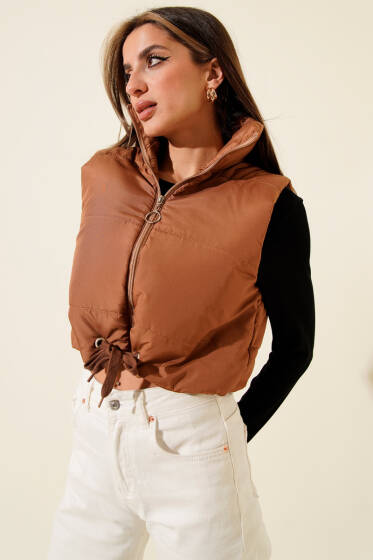 Dik Yaka Kolsuz Şişme Mont Taba - Yılın Fırsatı