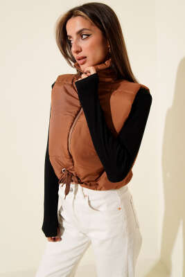 Dik Yaka Kolsuz Şişme Mont Taba - Yılın Fırsatı