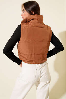 Dik Yaka Kolsuz Şişme Mont Taba - Yılın Fırsatı