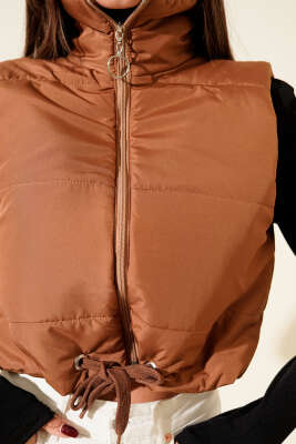 Dik Yaka Kolsuz Şişme Mont Taba - Yılın Fırsatı