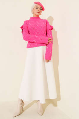 Dik Yaka Taşlı Triko Kazak Pembe - Yılın Fırsatı