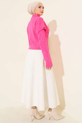 Dik Yaka Taşlı Triko Kazak Pembe - Yılın Fırsatı