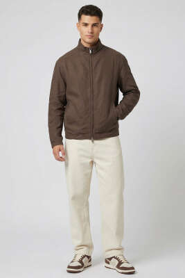 Dik Yaka Tensel Erkek Ceket Kahve - Erkek Ceket