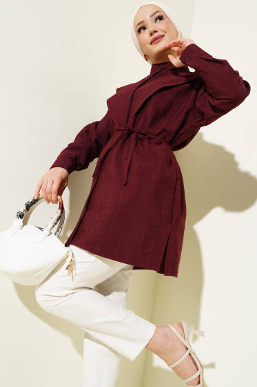 Dik Yaka V Parçalı Gömlek Bordo - Gömlek