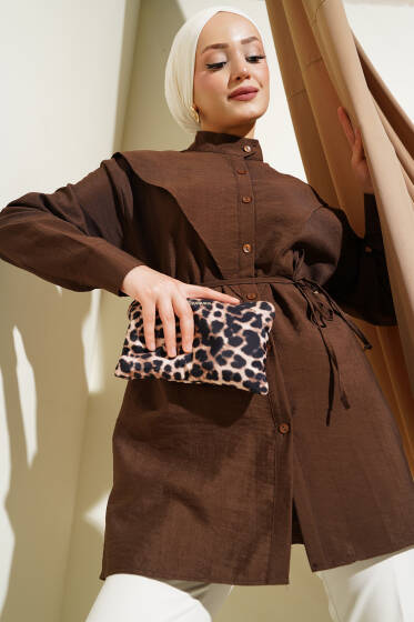 Dik Yaka V Parçalı Gömlek Kahve - Gömlek