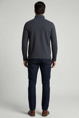 Dik Yaka Yarım Fermuar Erkek Sweatshirt Füme - Erkek Sweatshirt