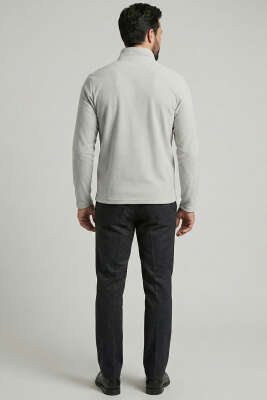 Dik Yaka Yarım Fermuar Erkek Sweatshirt Gri - Erkek Sweatshirt