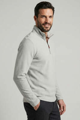 Dik Yaka Yarım Fermuar Erkek Sweatshirt Gri - WİPEOUT