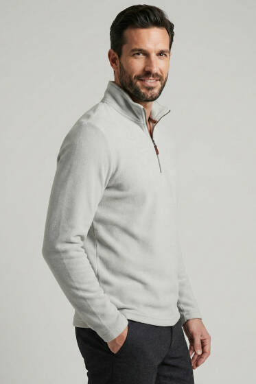 Dik Yaka Yarım Fermuar Erkek Sweatshirt Gri - Erkek Sweatshirt