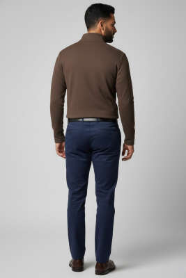 Dik Yaka Yarım Fermuar Erkek Sweatshirt Kahve - Erkek Sweatshirt