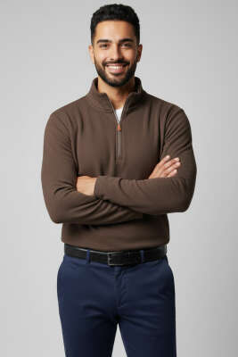 Dik Yaka Yarım Fermuar Erkek Sweatshirt Kahve - WİPEOUT