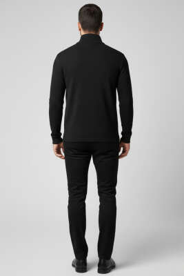 Dik Yaka Yarım Fermuar Erkek Sweatshirt Siyah - Erkek Sweatshirt