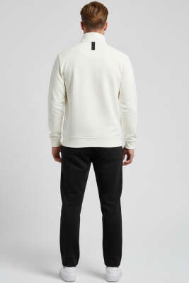 Dik Yaka Yarım Fermuar Sweatshirt Ekru - Erkek Sweatshirt
