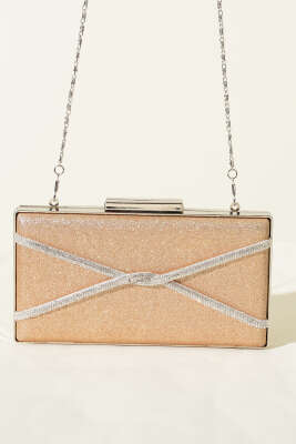 Dikdörtgen Çapraz Simli Abiye Çanta Bakır - Kol Çantası